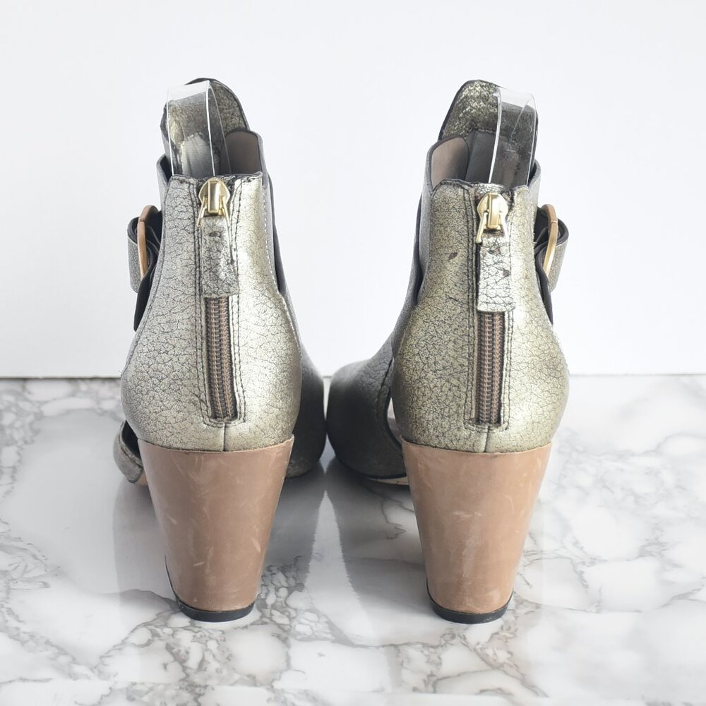 NWOT Naked Feet Soft Gold Metallic Lyra Leather Peep-toe Heel Bootie Size 9.5 - Picture 4 of 8